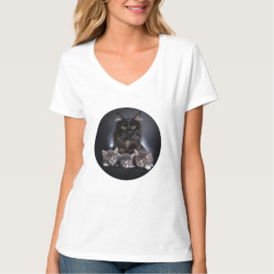 Camiseta Un Gato Negro Grande Y Sus 3 Gatitos Pose Para Nos