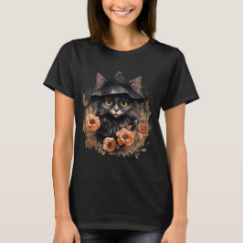 Camiseta Un gato negro lindo en el Gorra de una bruja