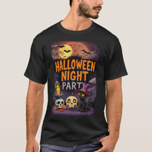 Camiseta Un gato negro lindo en un Fiesta de la noche de Ha