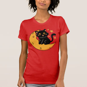 Camiseta Un gato negro lindo sentado en la luna