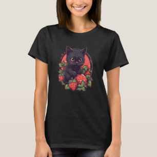 Camiseta Un gato negro lindo sentado sobre un parche de fre