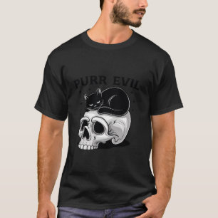 Camiseta Un gato negro malvado en un cráneo mágico gracioso