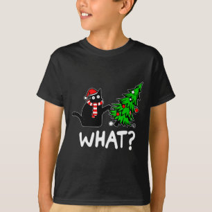 Camiseta Un gato negro travieso que aplasta el árbol de Nav