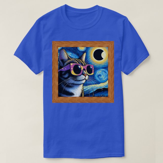 Camiseta Un gato nocturno estrellado con gafas de sol en ec (Diseño del anverso)