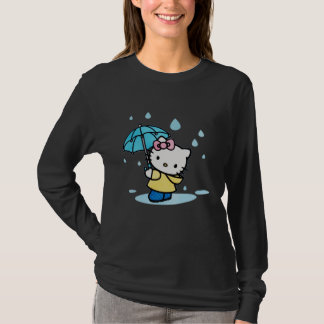 Camiseta Un gato Personalizado con paraguas en la lluvia -