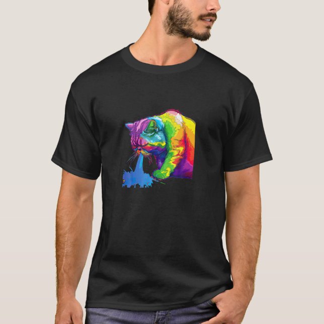 Camiseta Un gato pop arco iris saltando (Anverso)