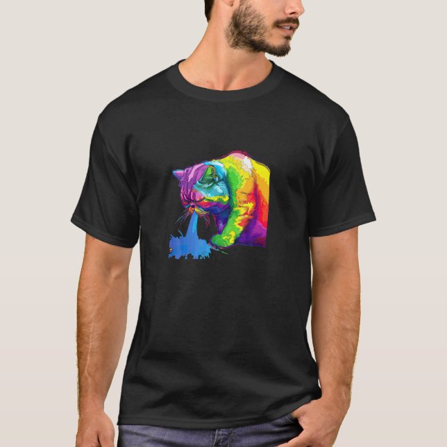 Camiseta Un gato Rainbow Pop vomitando (Anverso)