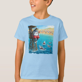 Camiseta ¡Un gato salvavidas atrapado por la marea alta!