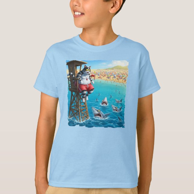 Camiseta ¡Un gato salvavidas atrapado por la marea alta! (Anverso)