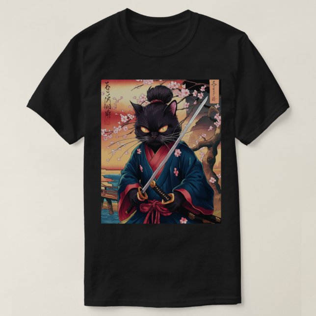 Camiseta Un gato sazurai japonés (Diseño del anverso)
