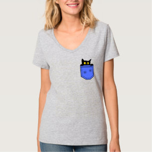 Camiseta un gato se esconde en el bolsillo
