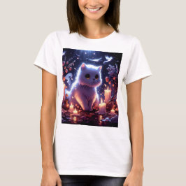 Camiseta un gato sentado frente a una calabaza