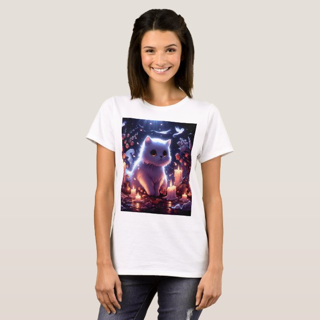 Camiseta un gato sentado frente a una calabaza (Anverso completo)