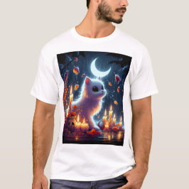 Camiseta un gato sentado frente a una luna
