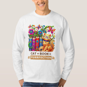Camiseta Un Gato Singular Con Libros Y Mariposas