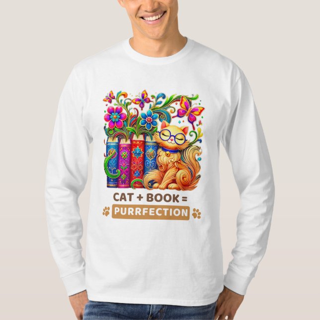 Camiseta Un Gato Singular Con Libros Y Mariposas (Anverso)