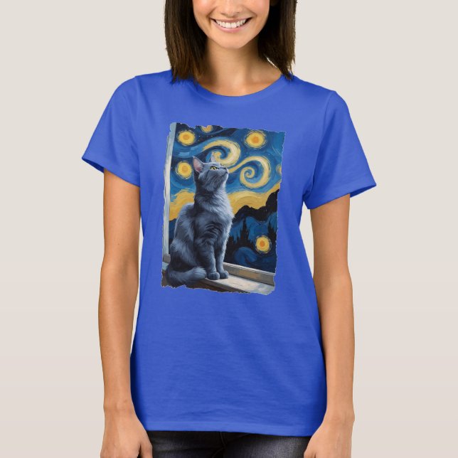 Camiseta ¡Un gato sobrecogido de una noche estrellada! (Anverso)