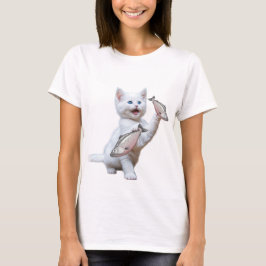 Camiseta Un gato sosteniendo pescado en su mano 🖐 y riendo