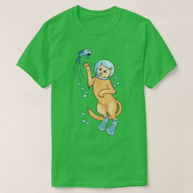 Camiseta Un gato submarino con un acuario en la cabeza (Diseño del anverso)