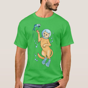 Camiseta Un gato submarino con un acuario en la cabeza