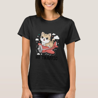 Camiseta Un gato volando un avión sin tráfico Avión Vuela A
