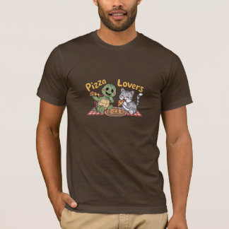 Camiseta Un gato y una tortuga adoran comer pizza