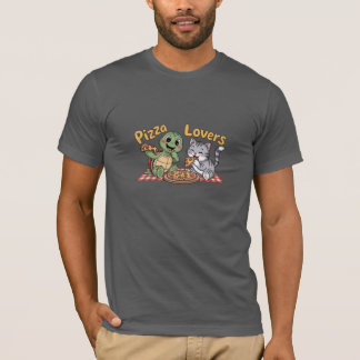 Camiseta Un gato y una tortuga adoran comer pizza