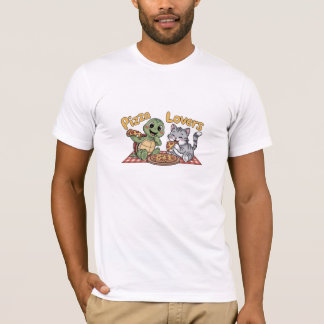 Camiseta Un gato y una tortuga adoran comer pizza