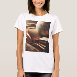 Camiseta un globo se sienta encima de un libro