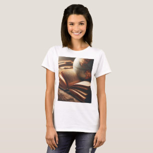Camiseta un globo se sienta encima de un libro