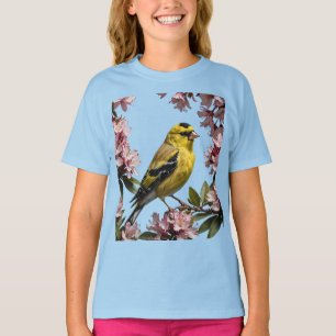 Camiseta Un Goldfinch Estadounidense Rodeado De Rododendros