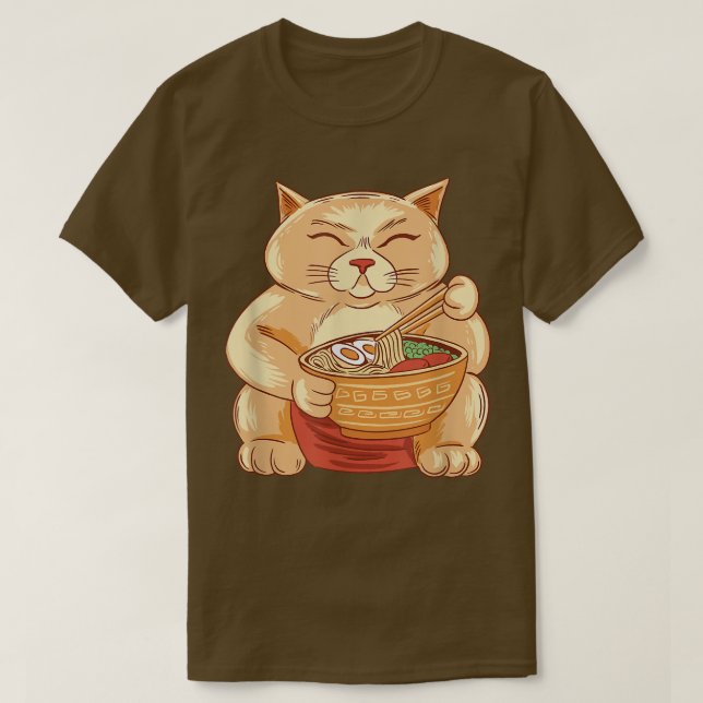 Camiseta Un gracioso gato de ánime sumo come fideos de Rame (Diseño del anverso)