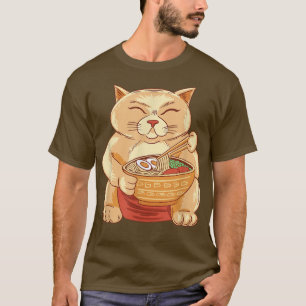 Camiseta Un gracioso gato de ánime sumo come fideos de Rame