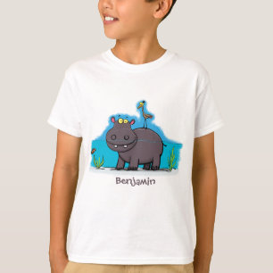 Camiseta Un gracioso hipopótamo con personalizado de pájaro