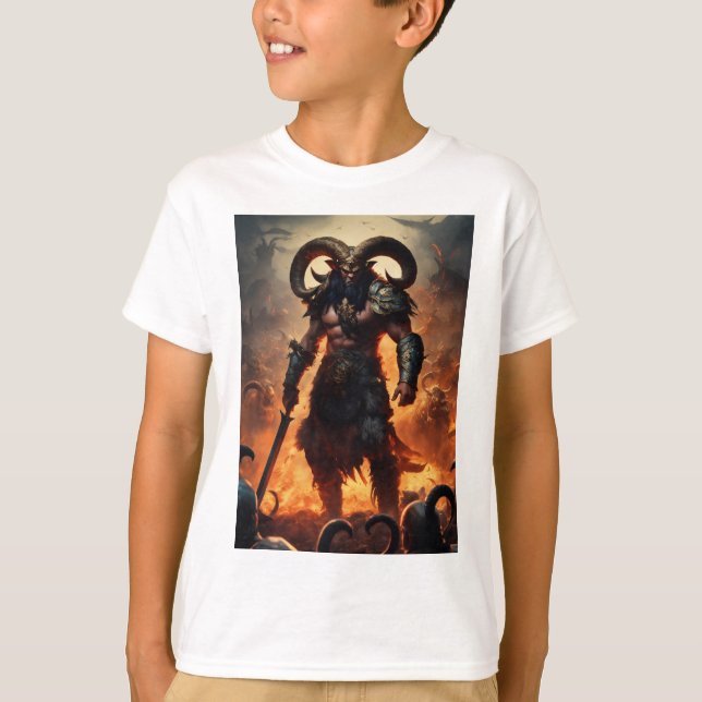 Camiseta Un guerrero monstruo con la cabeza de un carnero 1 (Anverso)