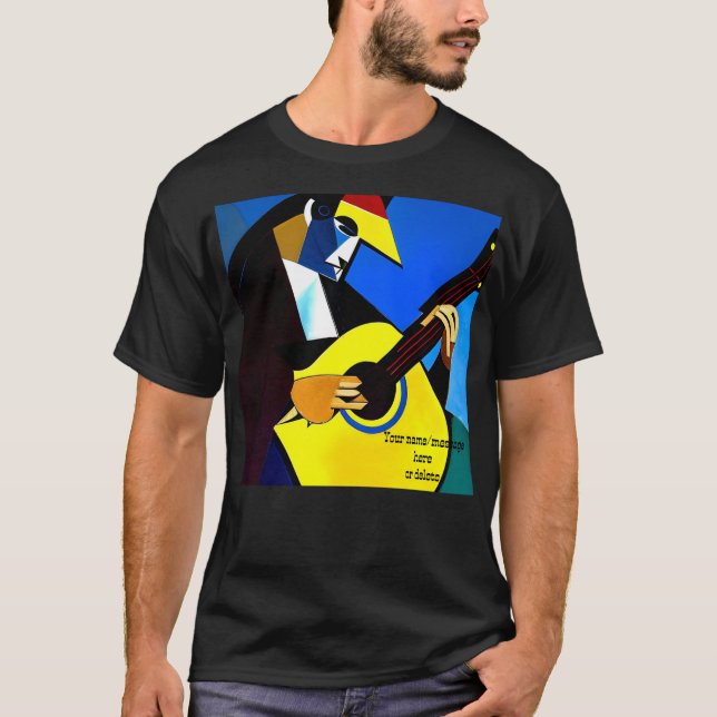 Camiseta Un guitarrista cubista. Texto editable. (Anverso)