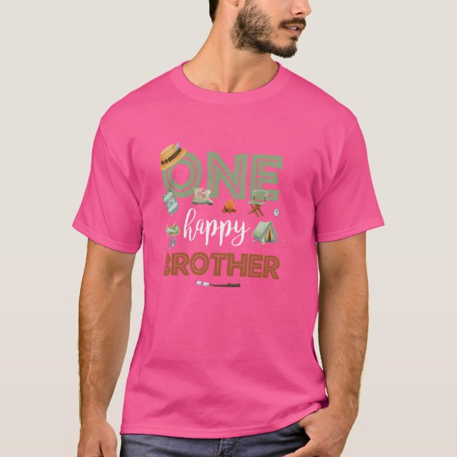 Camiseta Un hermano feliz camper primer cumpleaños camping  (Anverso)