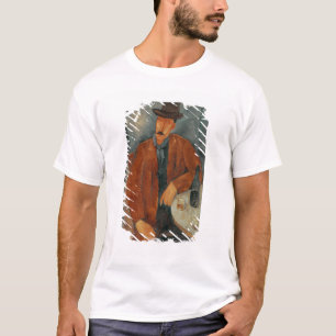 Camiseta Un hombre asentado que se inclina en una tabla