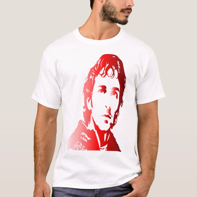 Camiseta Un hombre de pelo ondulado, rendido en tonos rojos (Anverso)