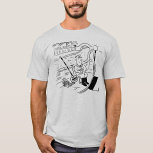 Camiseta Un hombre de pop de línea está pescando usando s