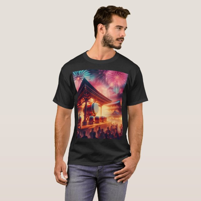 Camiseta un hombre está parado frente a los fuegos artifici (Anverso completo)