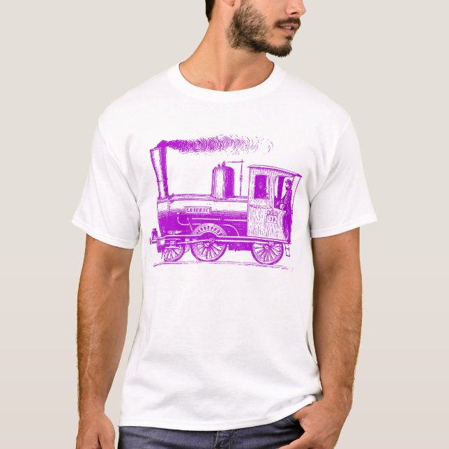 Camiseta Un hombre y su tren - morado (Anverso)