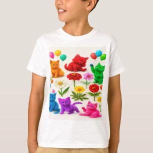 Camiseta Un jardín de caprichos: gatos y rosas coloridas fa