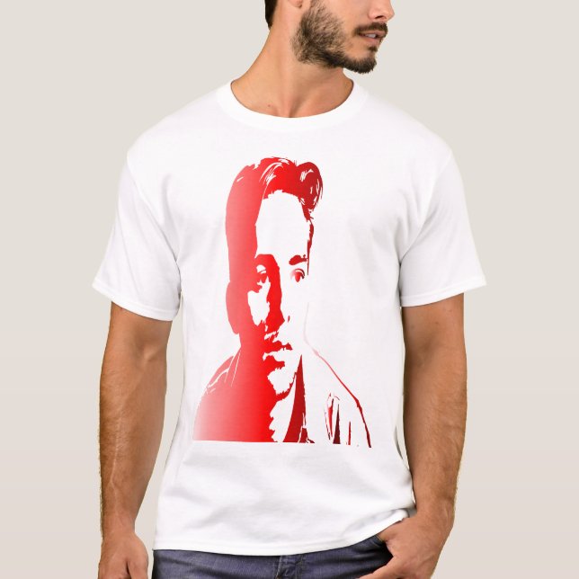 Camiseta un joven, rendido en tonos rojos (Anverso)