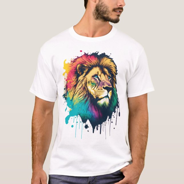Camiseta Un león colorido (Anverso)