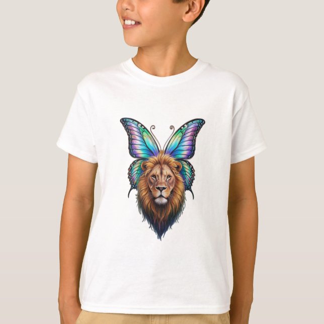 Camiseta Un león con alas de mariposa. (Anverso)