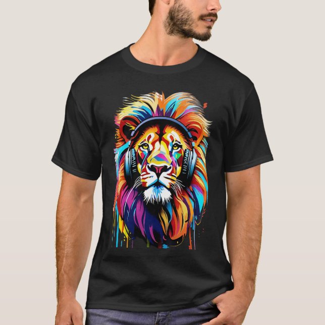 Camiseta Un león con audífonos (Anverso)