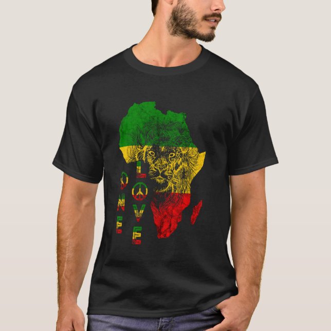 Camiseta Un León De Amor Rasta Reggae Africa Mapa De León D (Anverso)