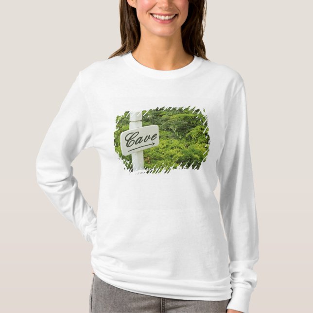 Camiseta Un letrero que apunta a la bodega (Cueva) en (Anverso)