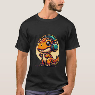 Camiseta Un lindo bebé dinosaurio con auriculares